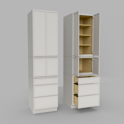 Slim Frame Shaker Modular Tall Pantry Utility Cabinet 24" D Three Drawer