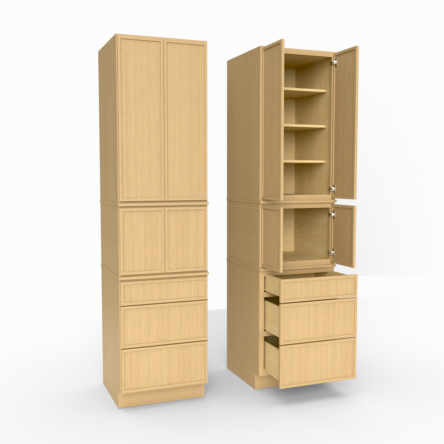 Slim Frame Shaker Modular Tall Pantry Utility Cabinet 24" D Three Drawer