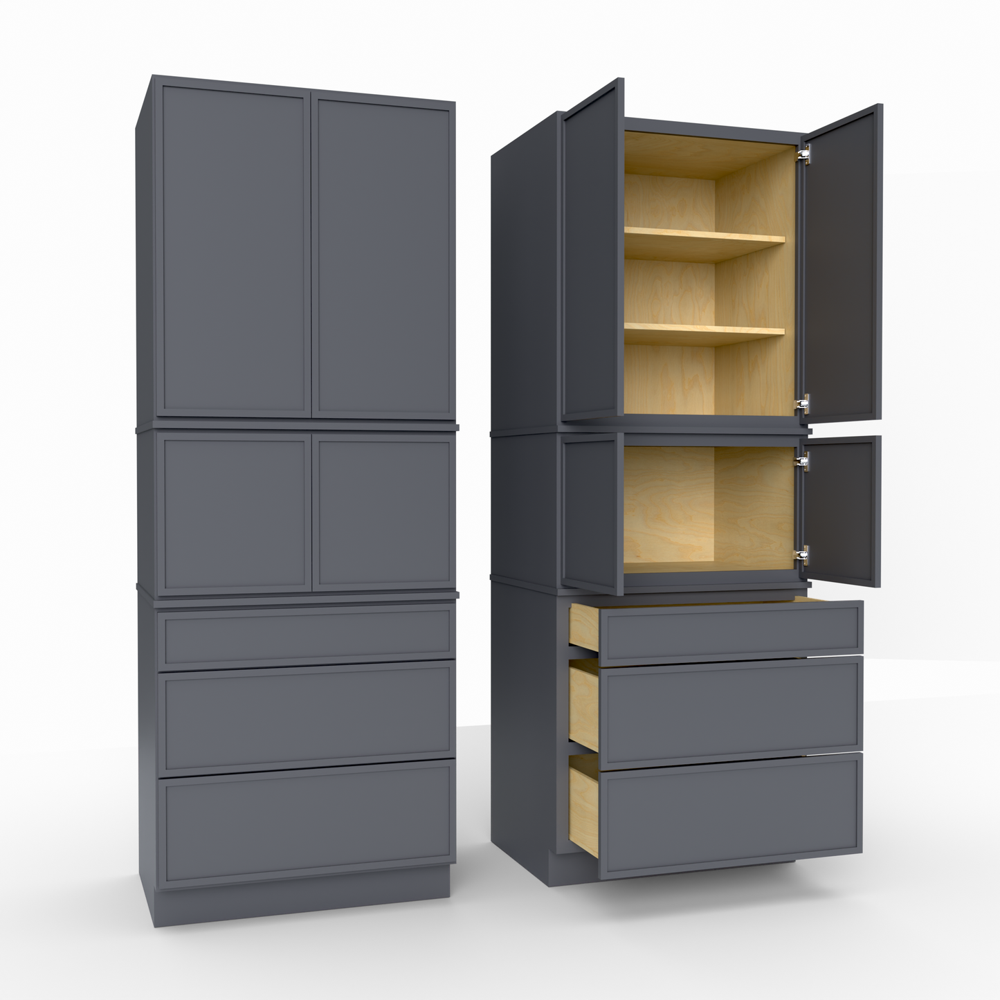 Slim Frame Shaker Modular Tall Pantry Utility Cabinet 24" D Three Drawer