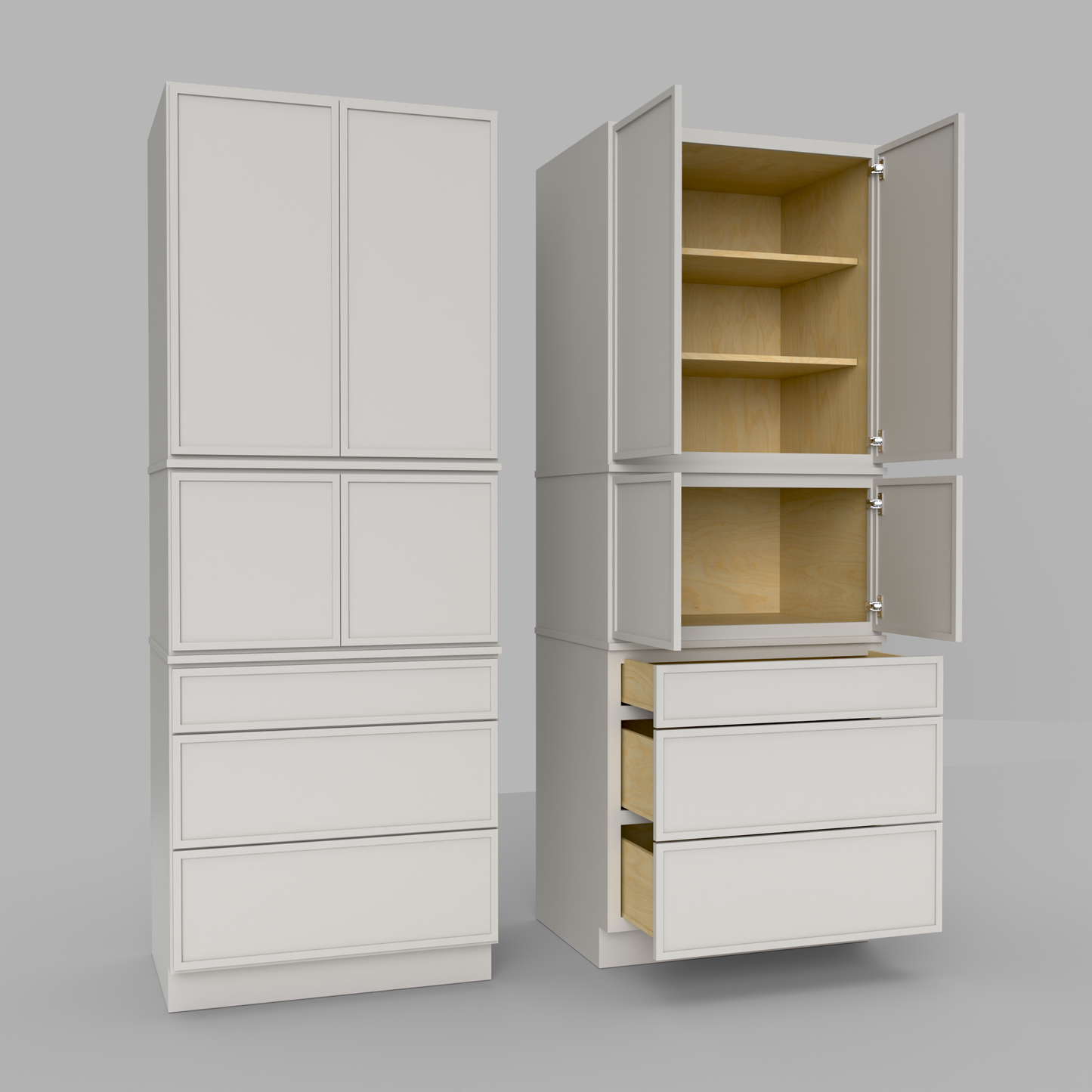 Slim Frame Shaker Modular Tall Pantry Utility Cabinet 24" D Three Drawer