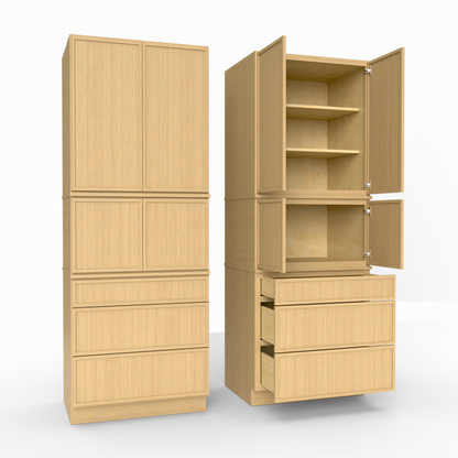 Slim Frame Shaker Modular Tall Pantry Utility Cabinet 24" D Three Drawer