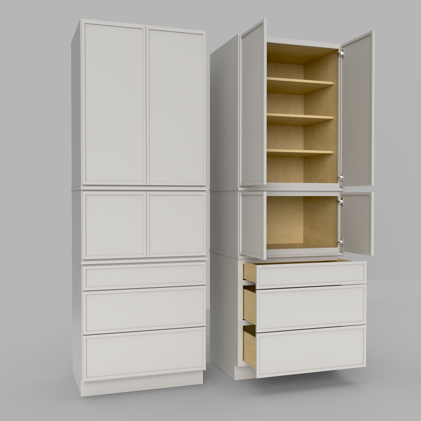 Slim Frame Shaker Modular Tall Pantry Utility Cabinet 24" D Three Drawer