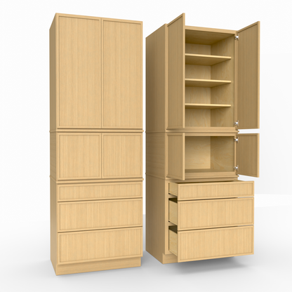 Slim Frame Shaker Modular Tall Pantry Utility Cabinet 24" D Three Drawer