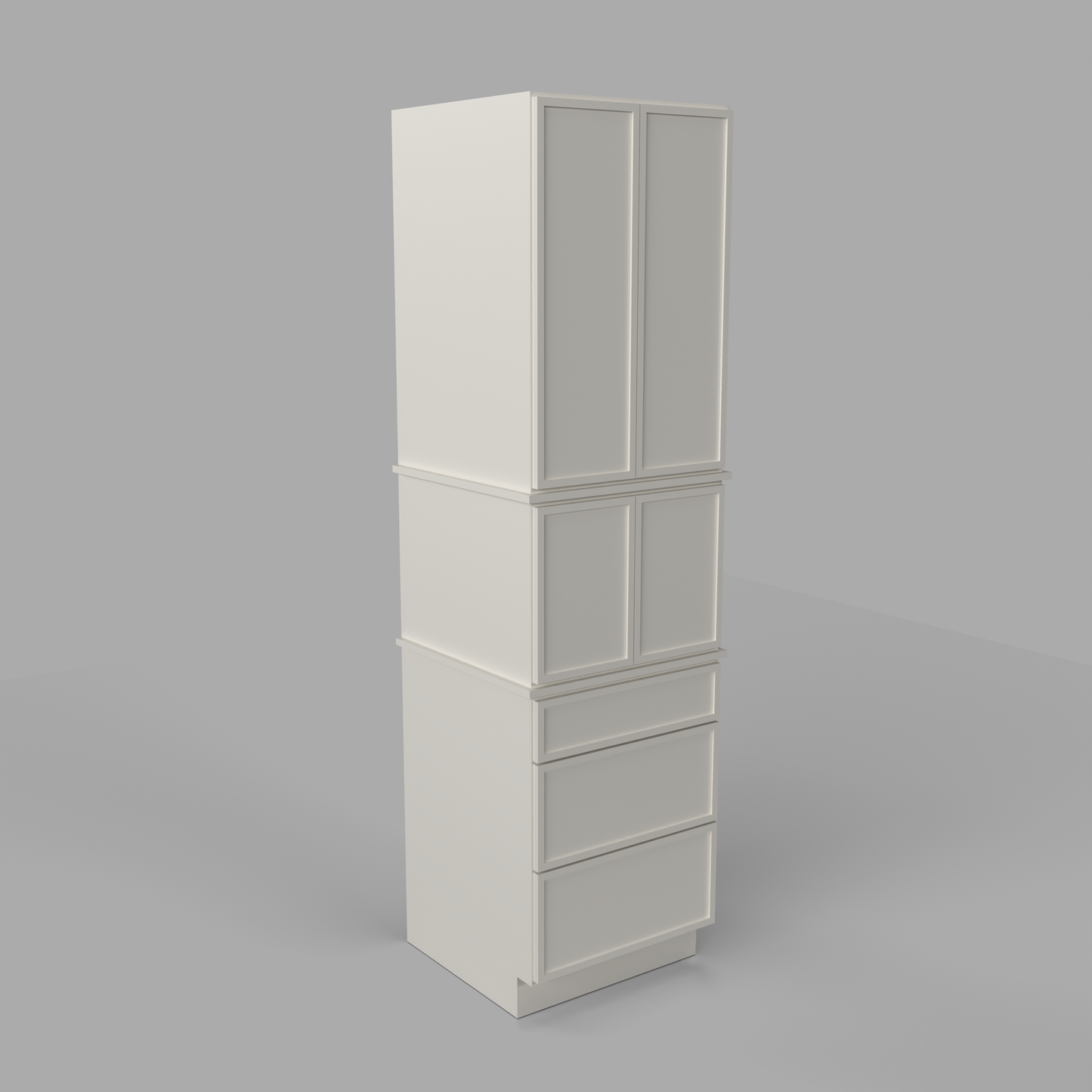 Slim Frame Shaker Modular Tall Pantry Utility Cabinet 24" D Three Drawer