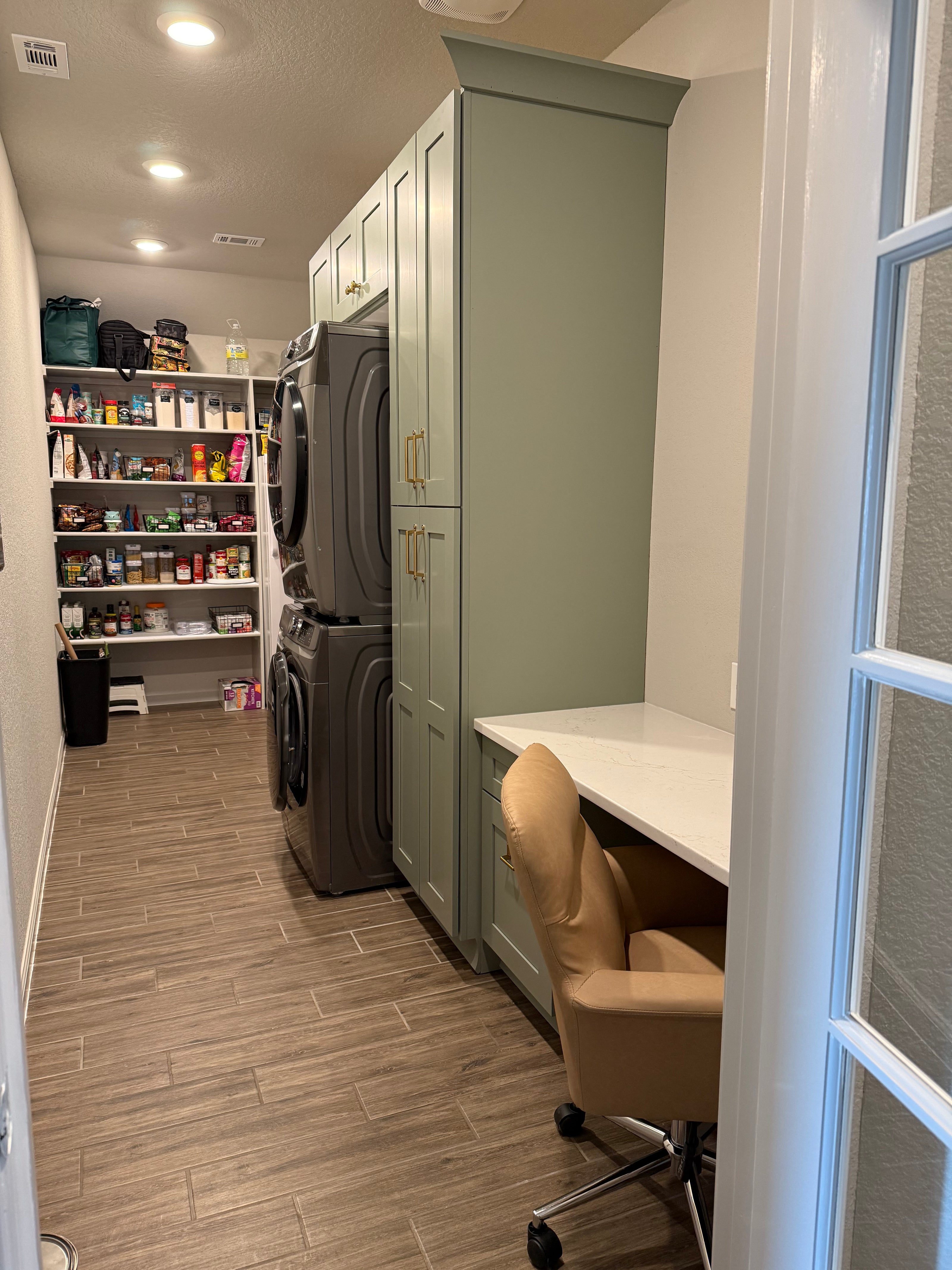 Shaker Sage Green Laundry Room With Desk