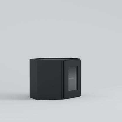 Shaker Diagonal Corner Wall Cabinet black glass door 18