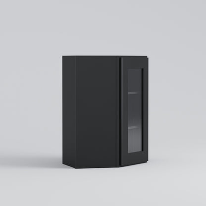 Shaker Diagonal Corner Wall Cabinet black glass door