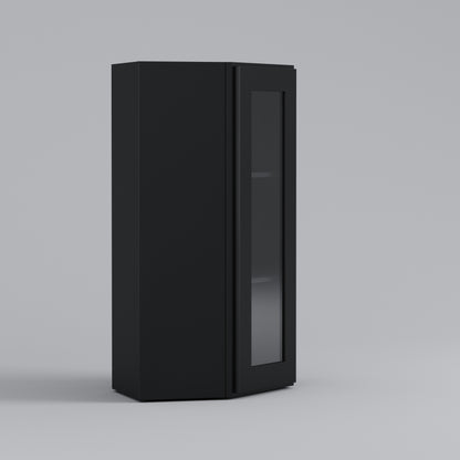 Shaker Diagonal Corner Wall Cabinet black glass door
