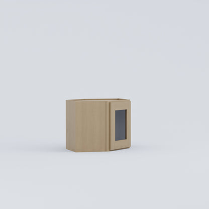Shaker Diagonal Corner Wall Cabinet natural wood glass door