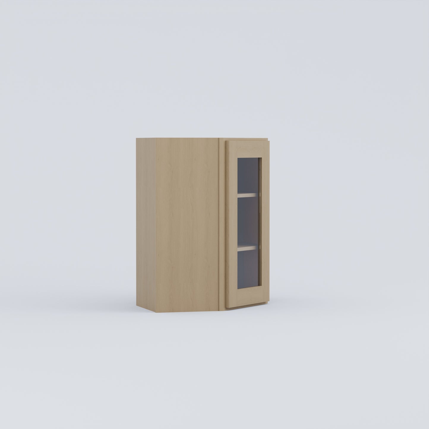 Shaker Diagonal Corner Wall Cabinet natural wood glass door