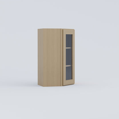 Shaker Diagonal Corner Wall Cabinet natural wood glass door