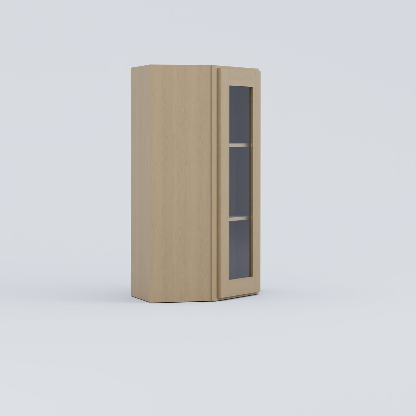 Shaker Diagonal Corner Wall Cabinet natural wood glass door
