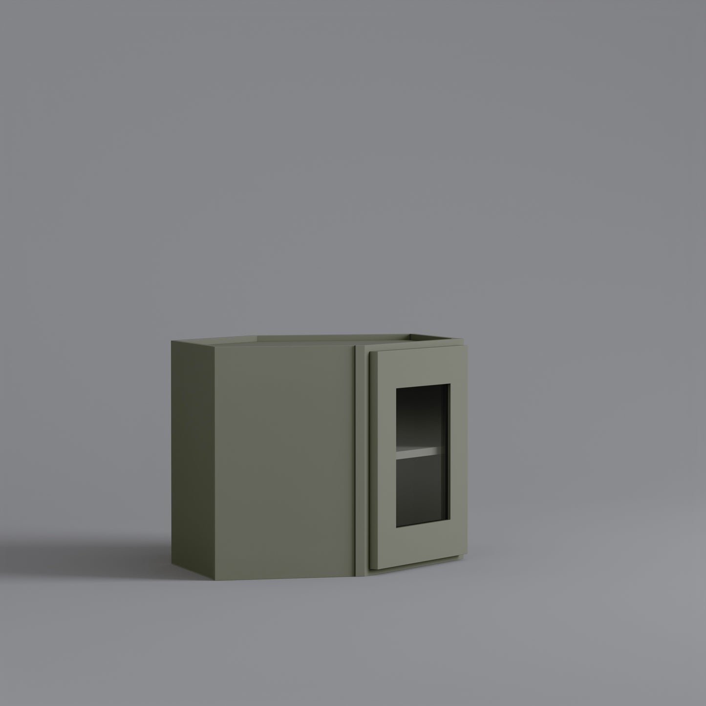 Shaker Diagonal Corner Wall Cabinet sage green glass door