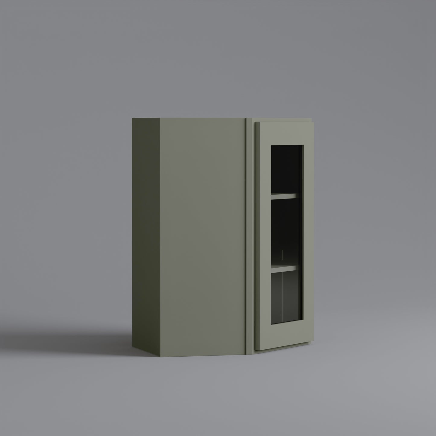 Shaker Diagonal Corner Wall Cabinet sage green glass door