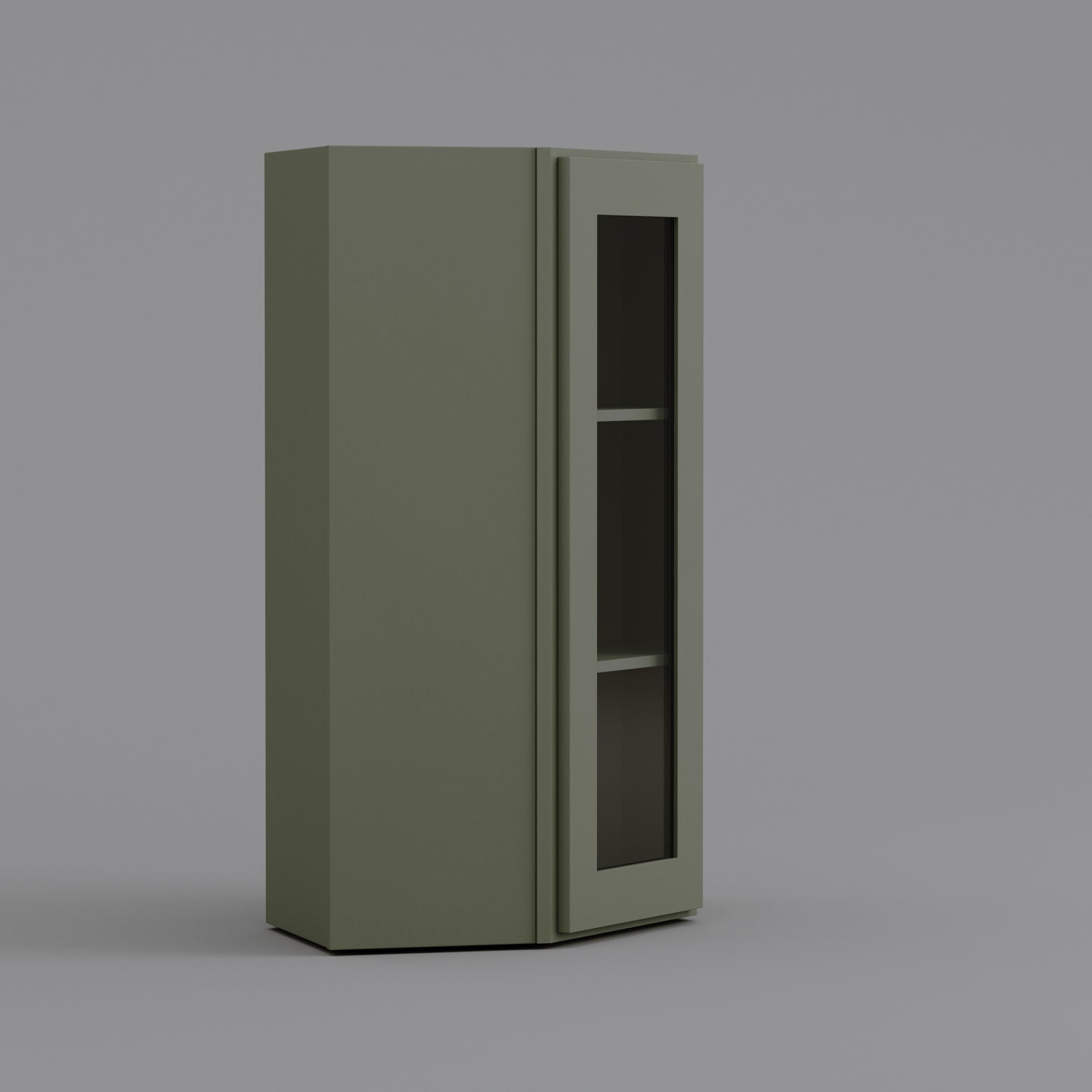 Shaker Diagonal Corner Wall Cabinet sage green glass door