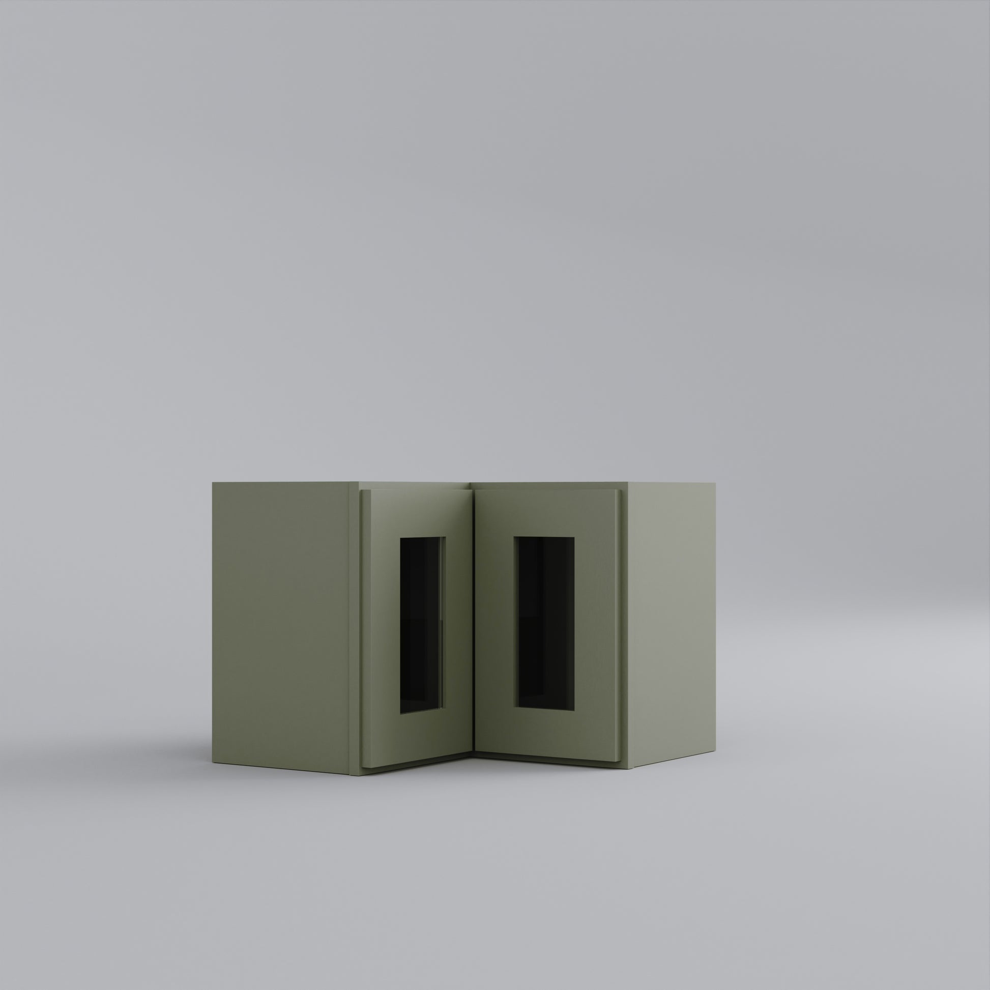 Shaker Easy Reach Corner Wall Cabinet sage green glass door 18