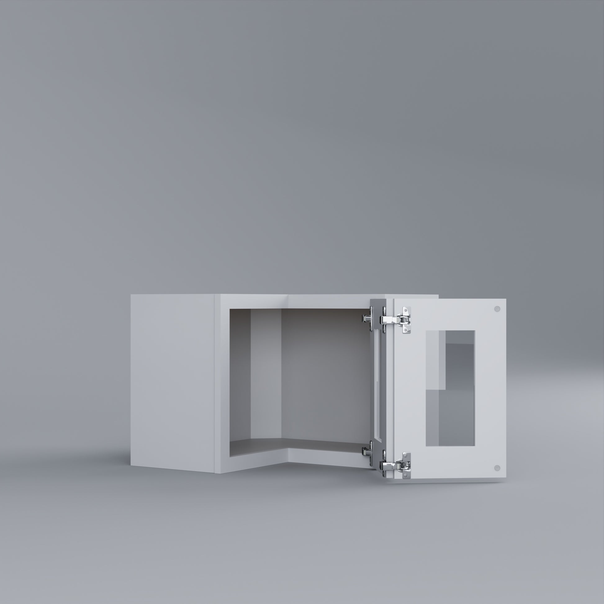 Shaker Easy Reach Corner Wall Cabinet white glass door open