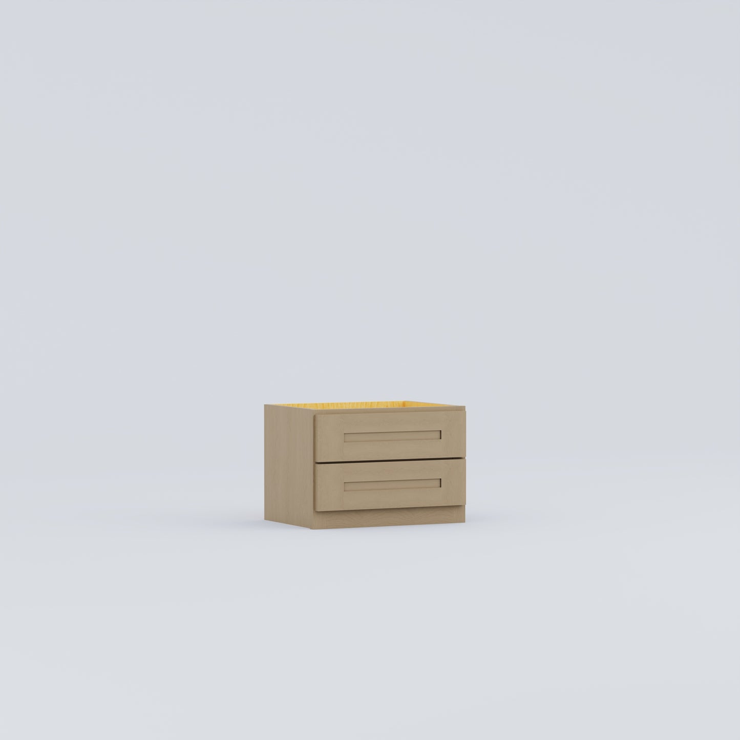 Shaker counter top cabinet two drawer natural wood