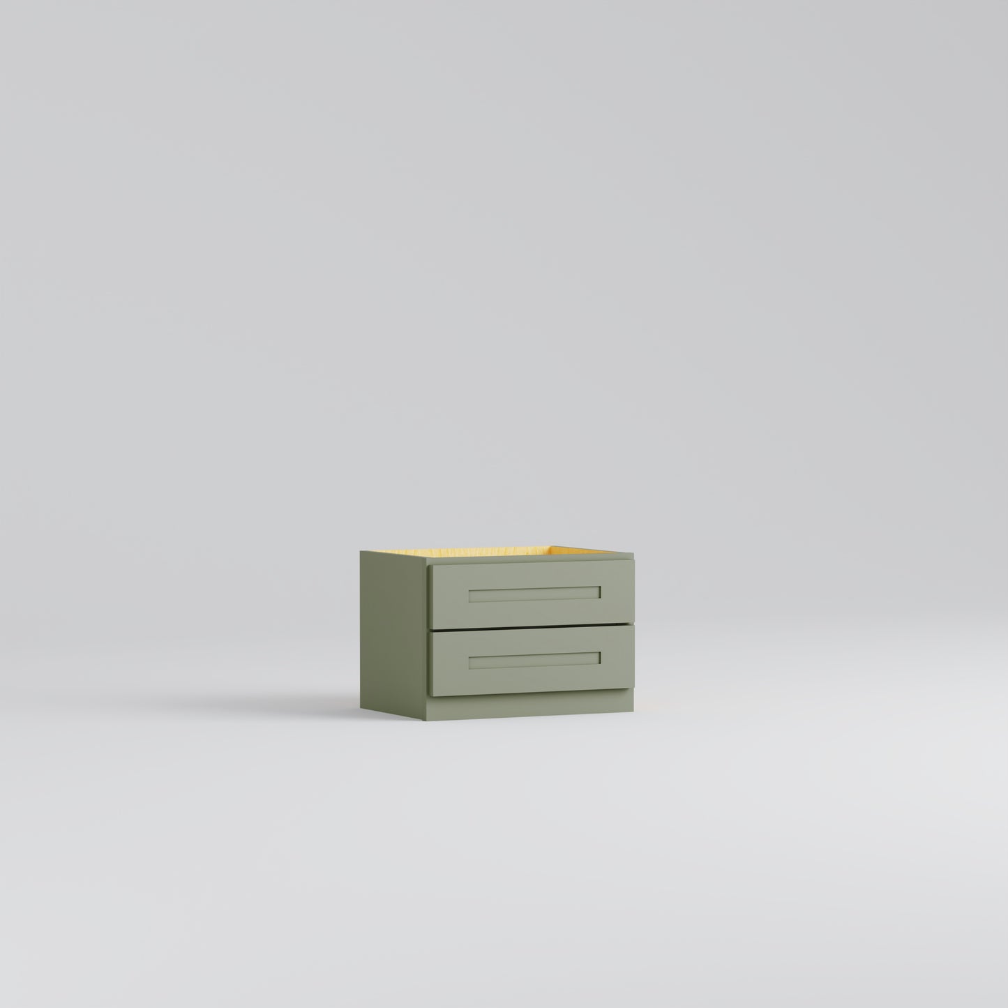 Shaker counter top cabinet two drawer sage green