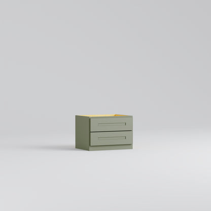 Shaker counter top cabinet two drawer sage green