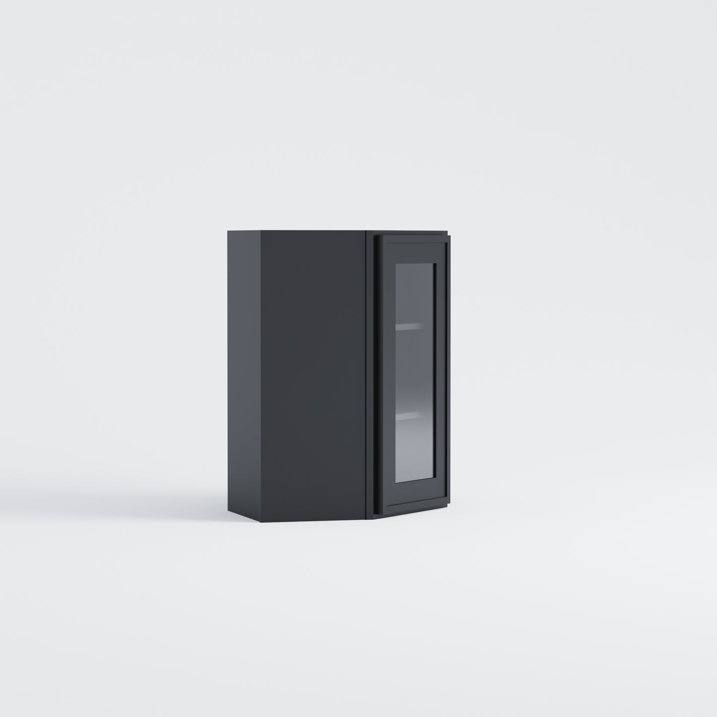 Slim Frame Shaker Diagonal Corner Wall Cabinet black glass door