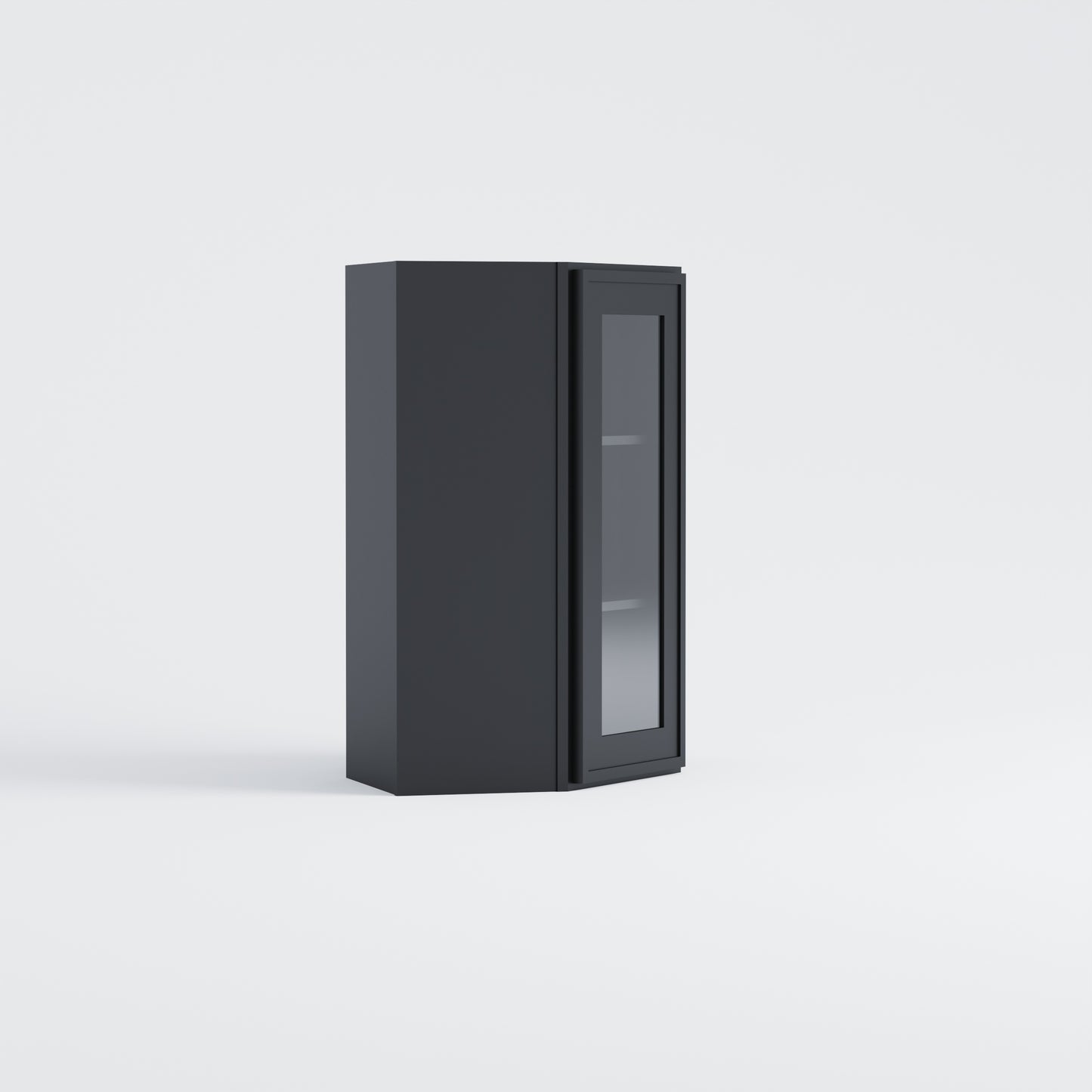 Slim Frame Shaker Diagonal Corner Wall Cabinet black glass door