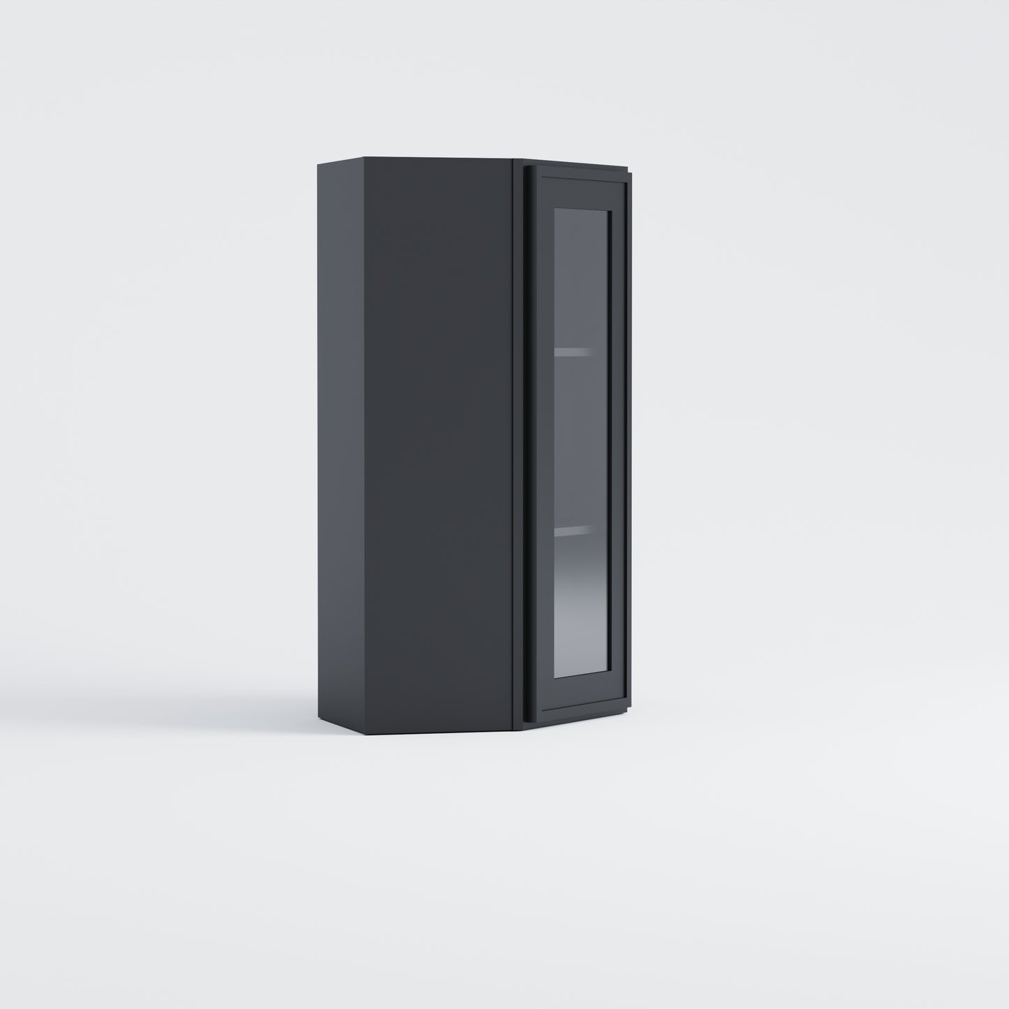 Slim Frame Shaker Diagonal Corner Wall Cabinet black glass door