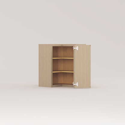 Slim Frame Shaker Easy Reach Corner Wall Cabinet rift cut white oak