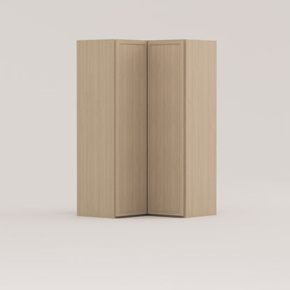 Slim Frame Shaker Easy Reach Corner Wall Cabinet rift cut white oak