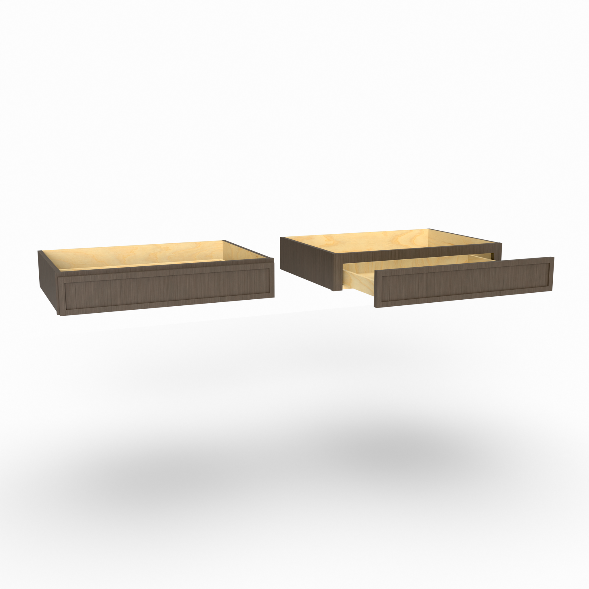 Two wooden drawers on a white background