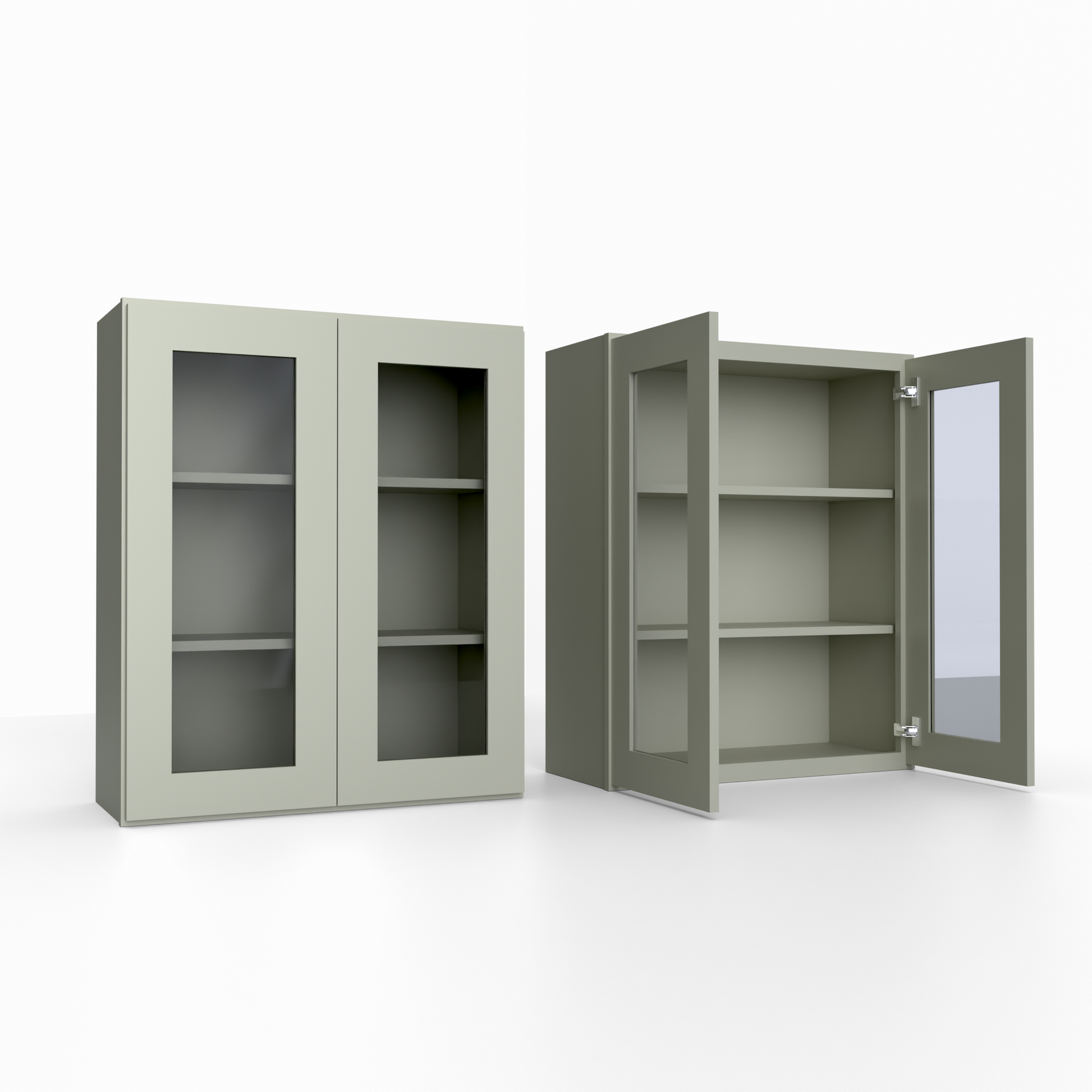 W3036GD glass door shaker wall cabinet sage green
