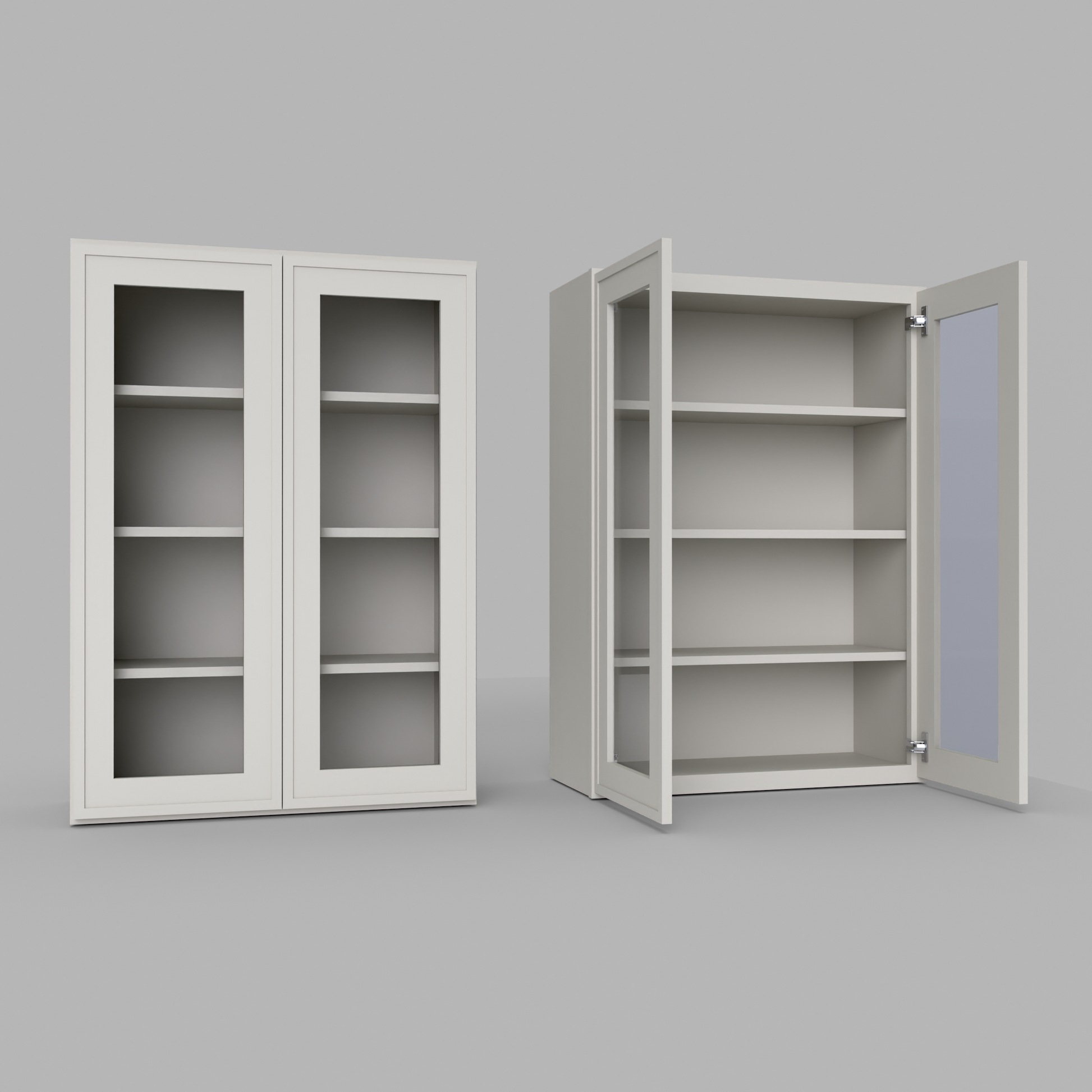 W3042GD glass door slim frame shaker wall cabinet off white cream
