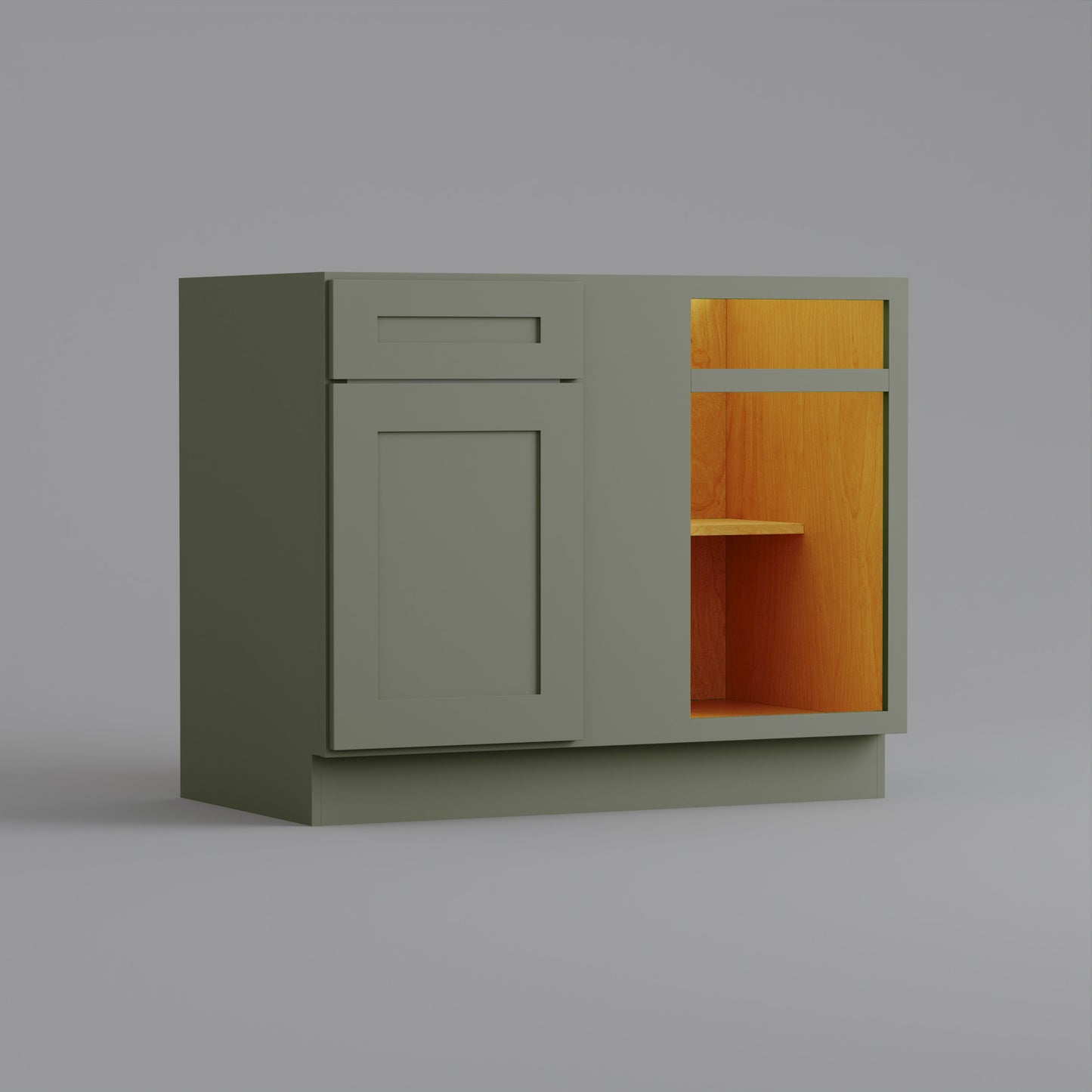 base blind corner shaker cabinet sage green