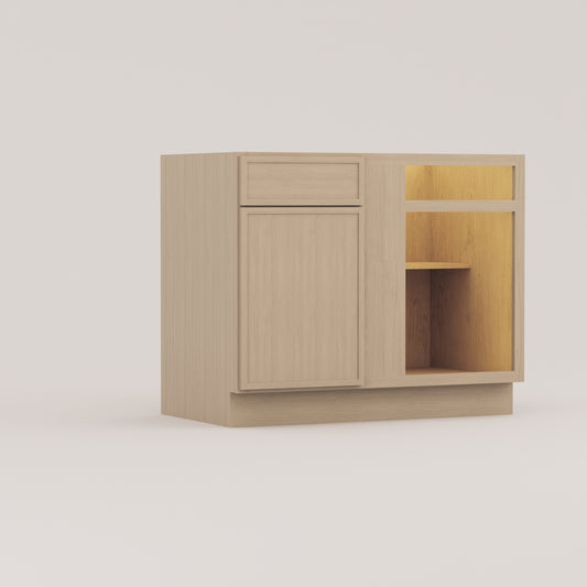 blind corner base slim frame shaker cabinet rift cut white oak