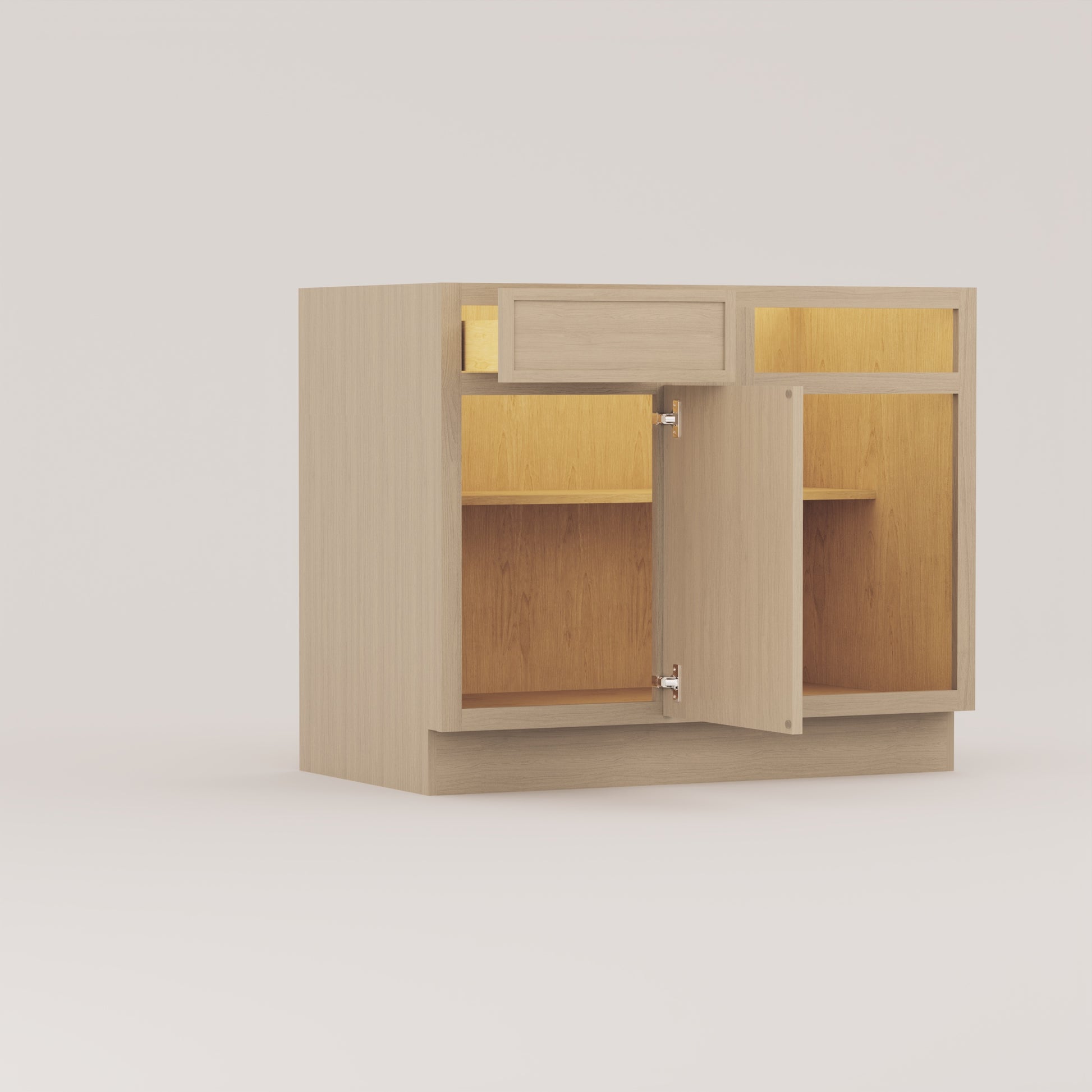 blind corner base slim frame shaker cabinet rift cut white oak