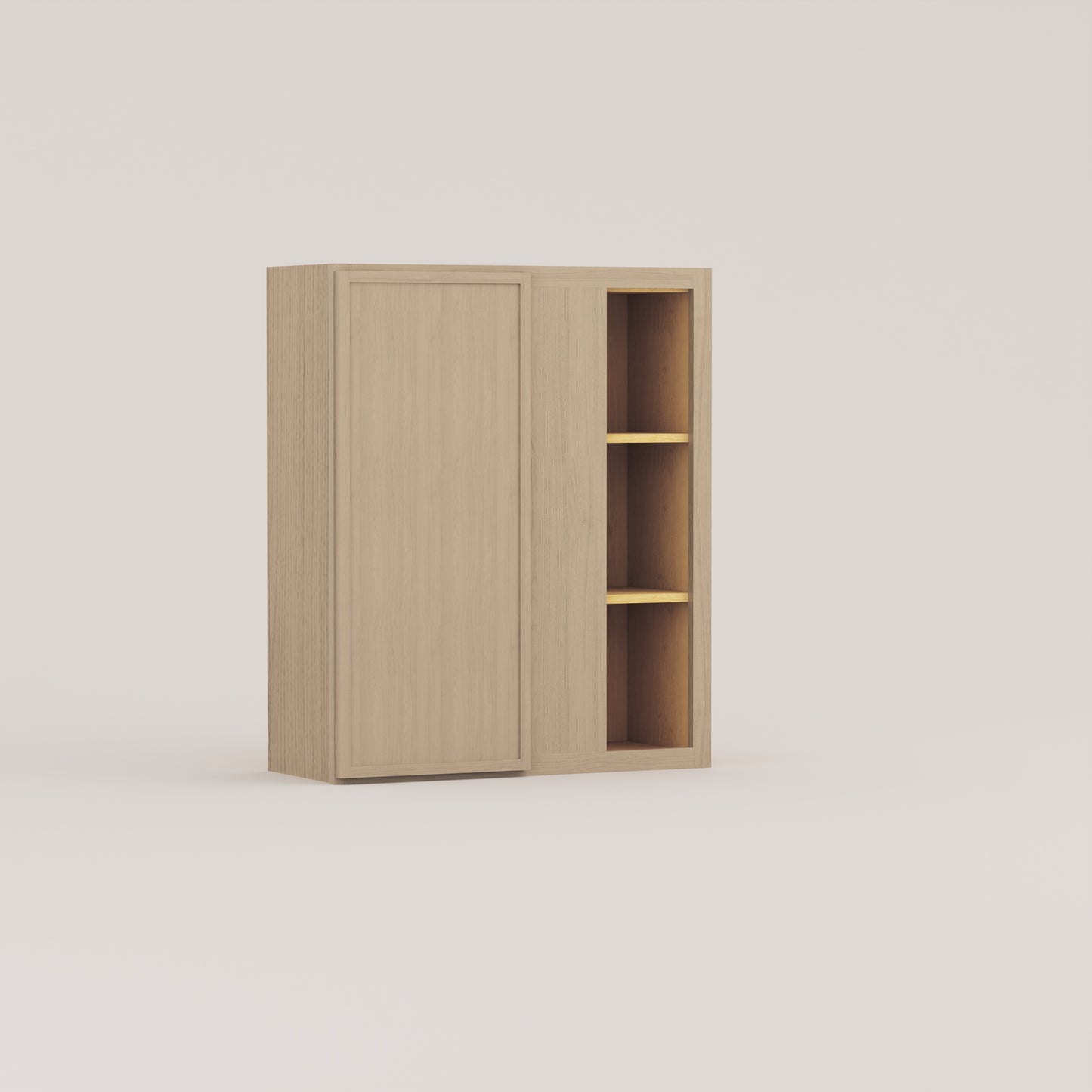 blind corner wall slim frame shaker cabinet rift cut white oak