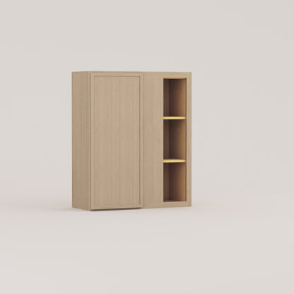 blind corner wall slim frame shaker cabinet rift cut white oak