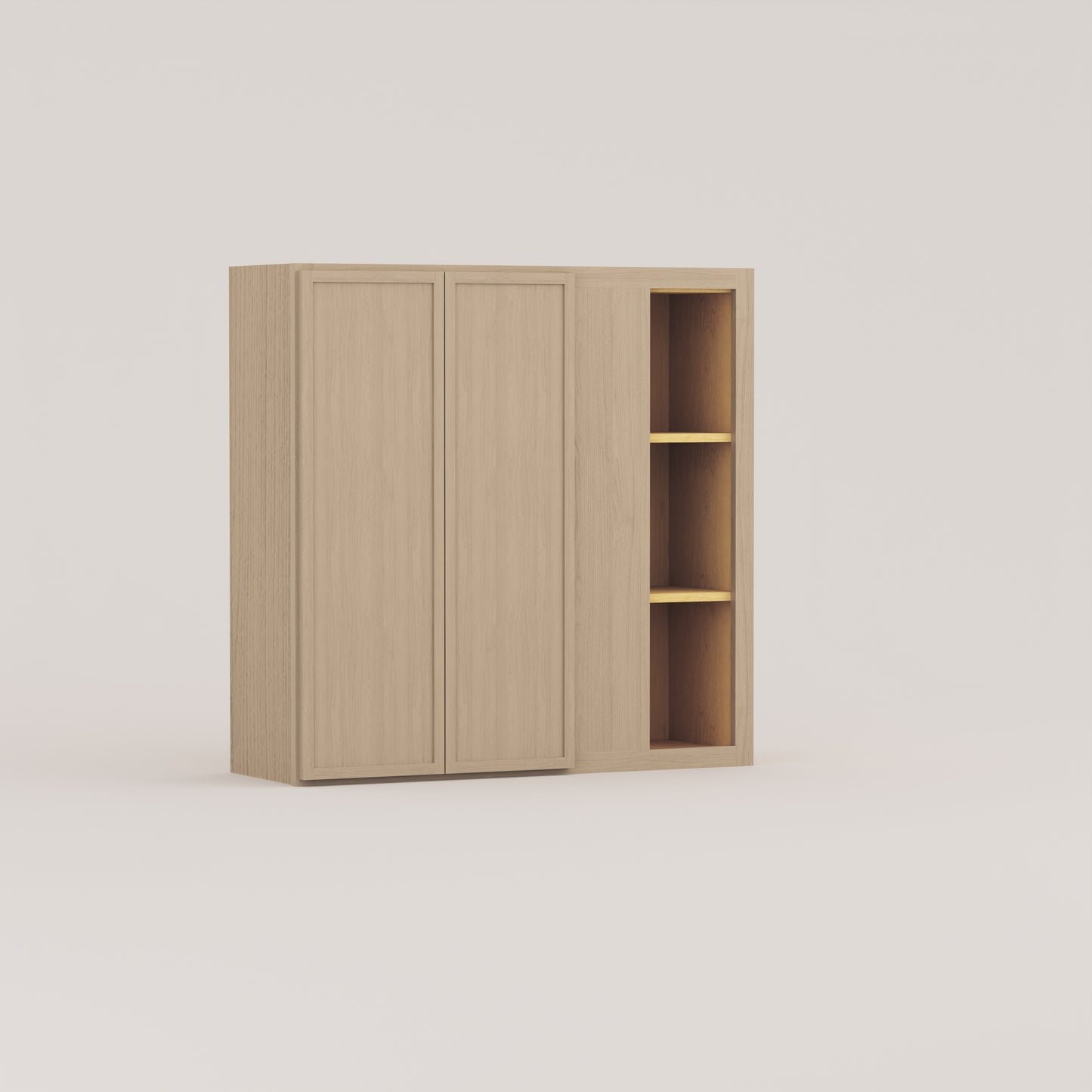 blind corner wall slim frame shaker cabinet rift cut white oak
