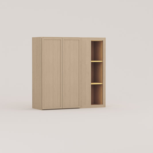 blind corner wall slim frame shaker cabinet rift cut white oak