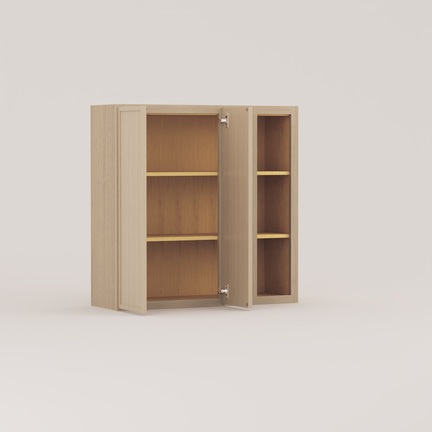 blind corner wall slim frame shaker cabinet rift cut white oak