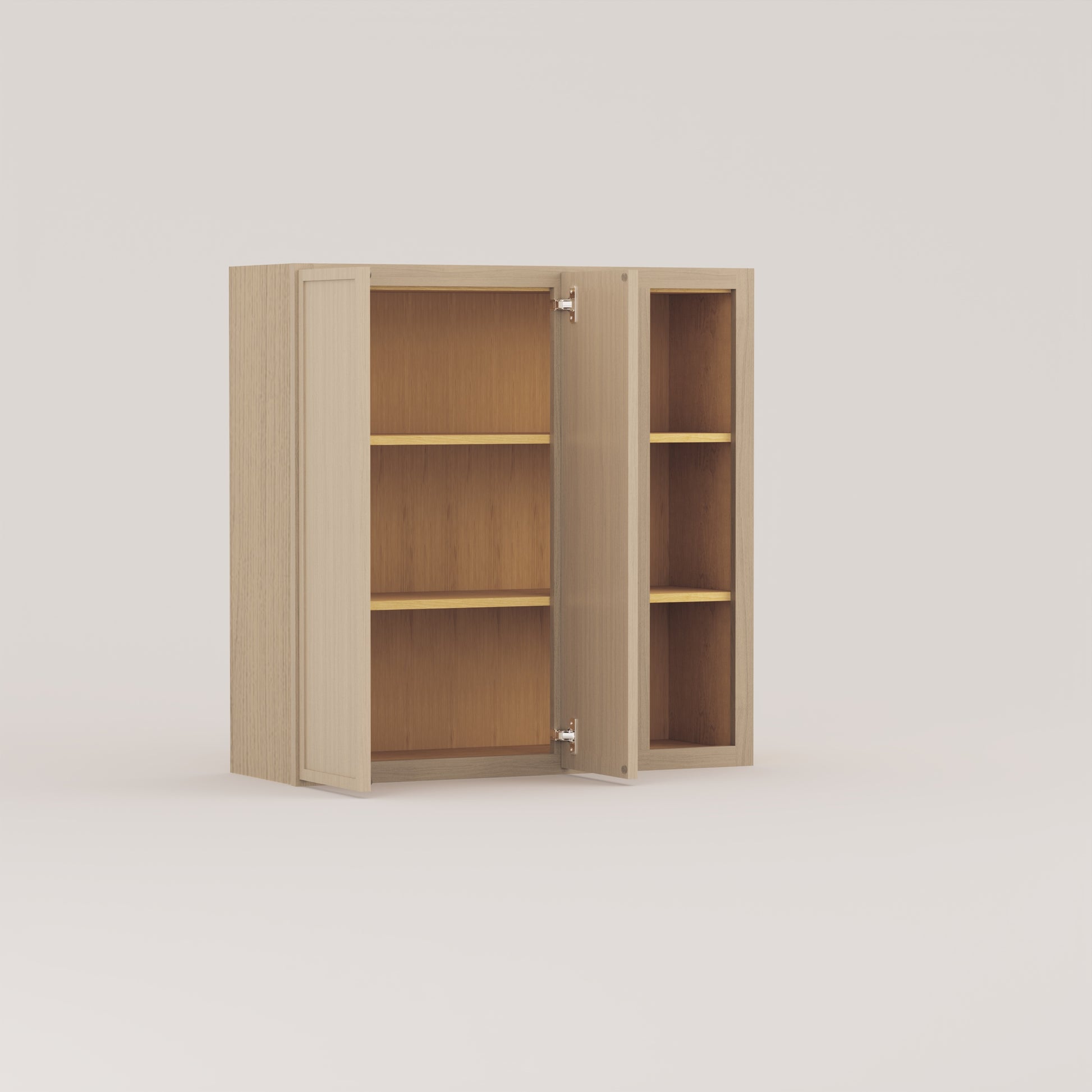 blind corner wall slim frame shaker cabinet rift cut white oak