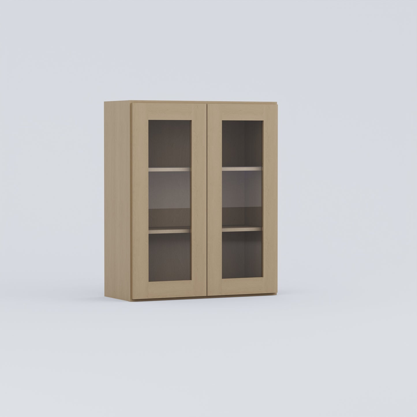 glass door shaker cabinet natural wood 3036