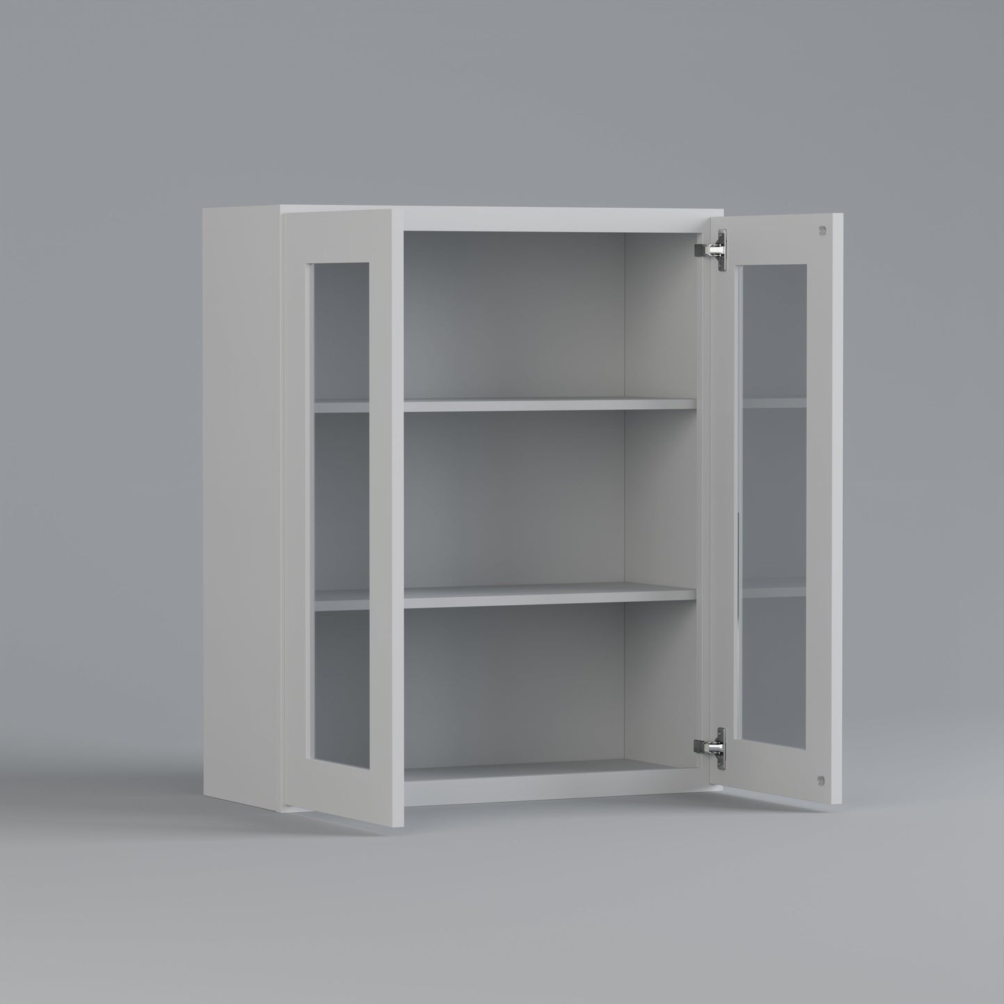 glass door shaker cabinet white 3036 open