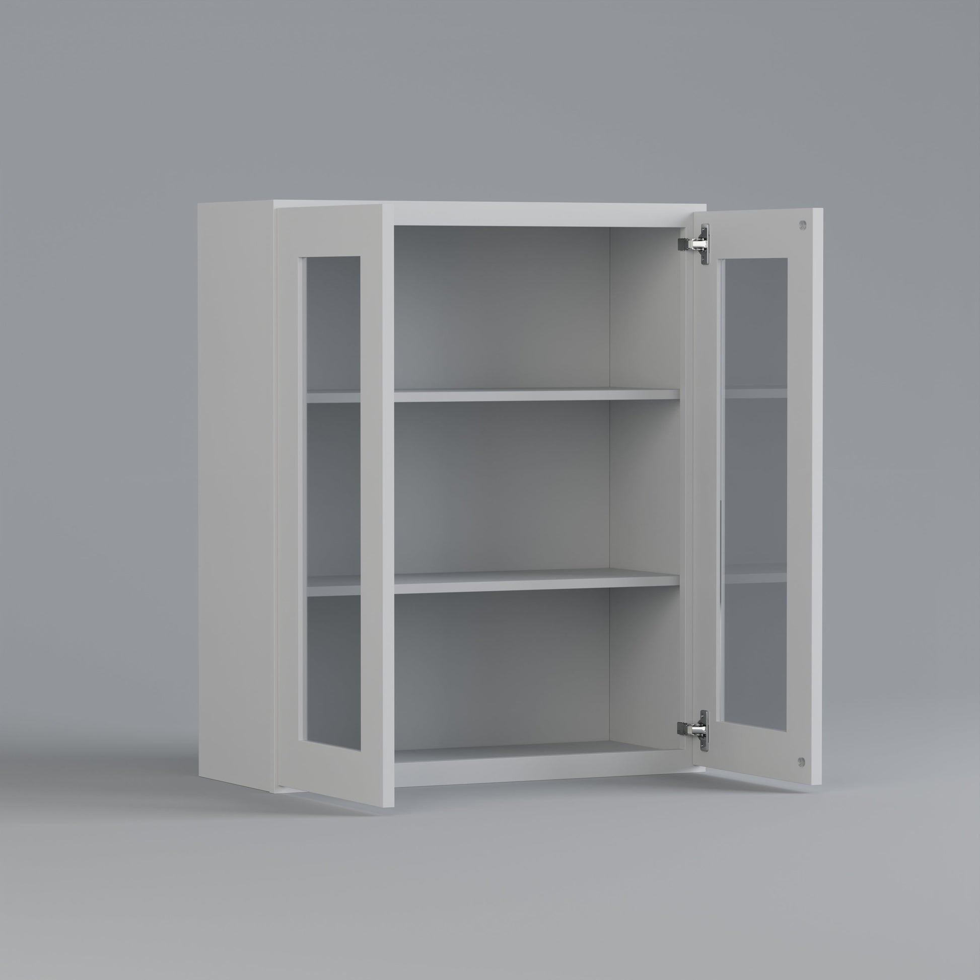 glass door shaker cabinet white 3036 open