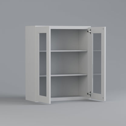 glass door shaker cabinet white 3036 open