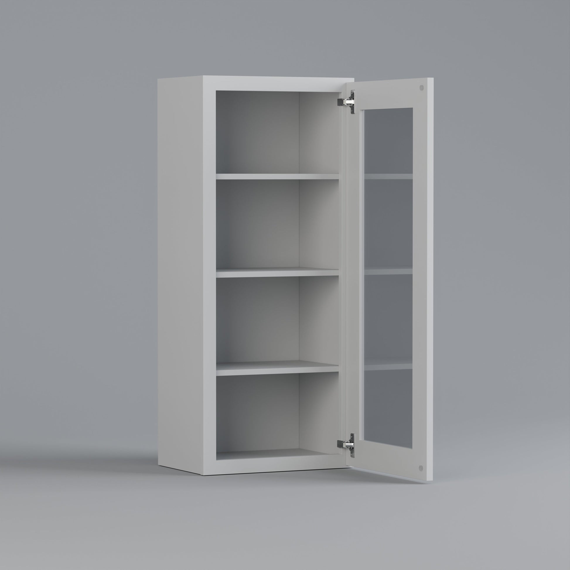 glass door shaker wall cabinet 1848 white open