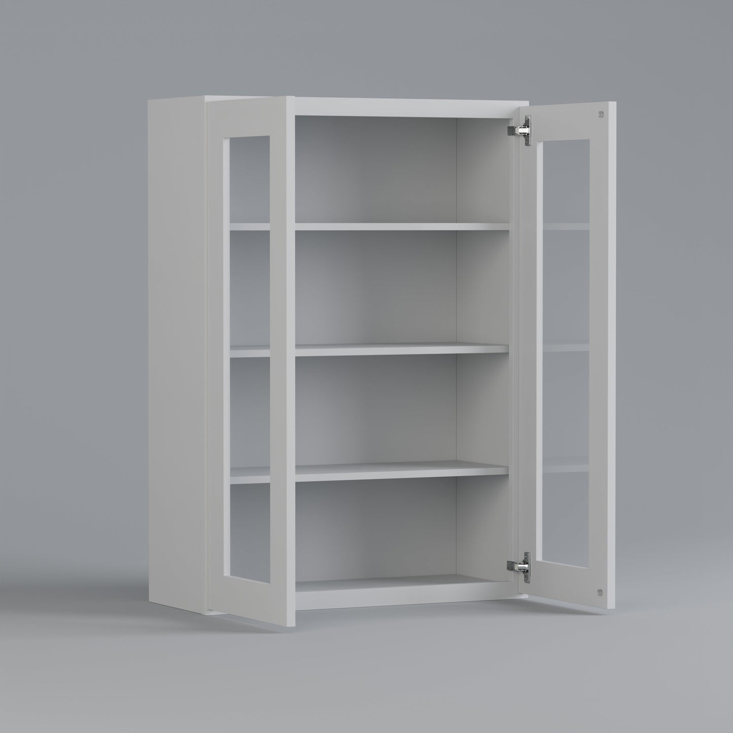 glass door shaker wall cabinet 2748 white open