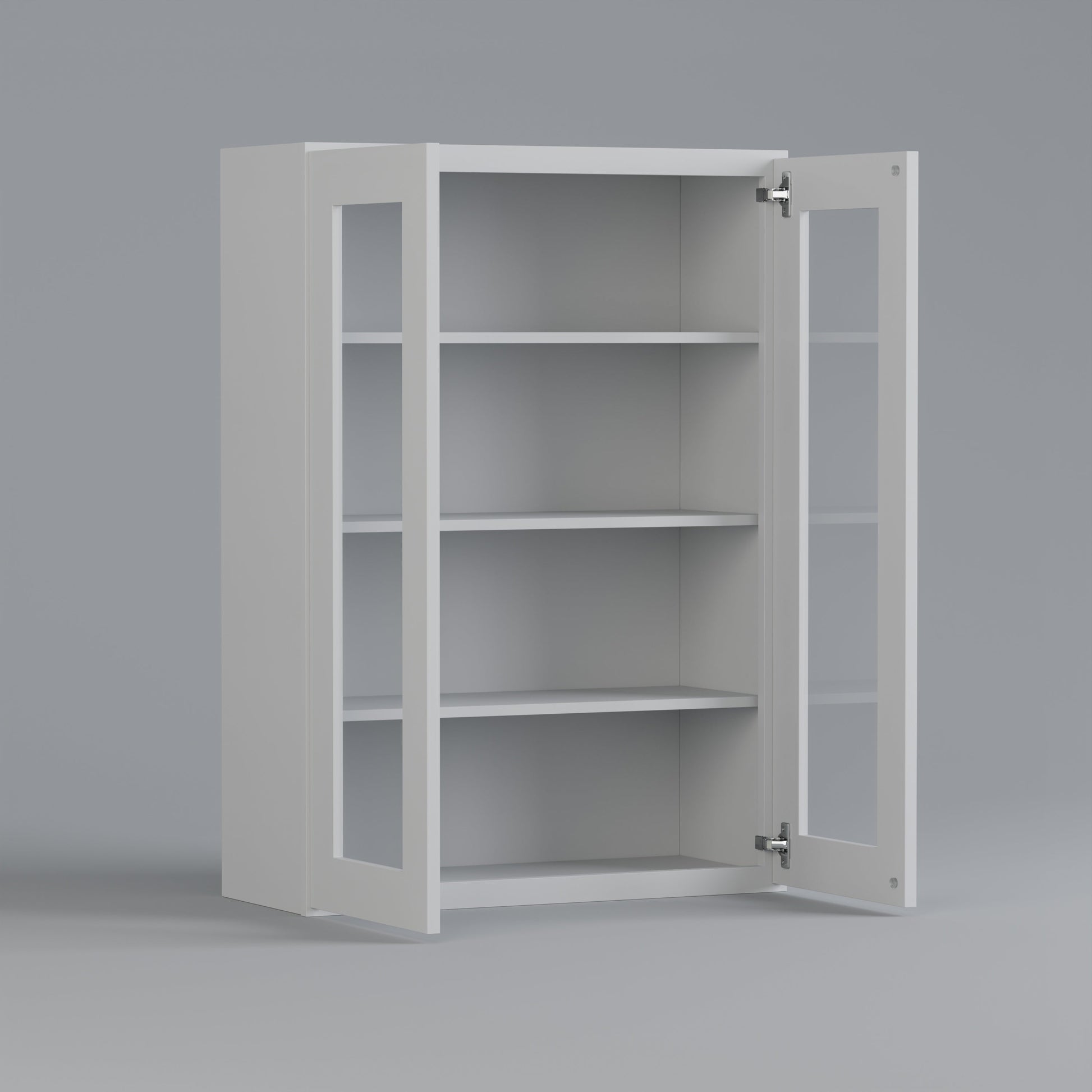glass door shaker wall cabinet 2748 white open