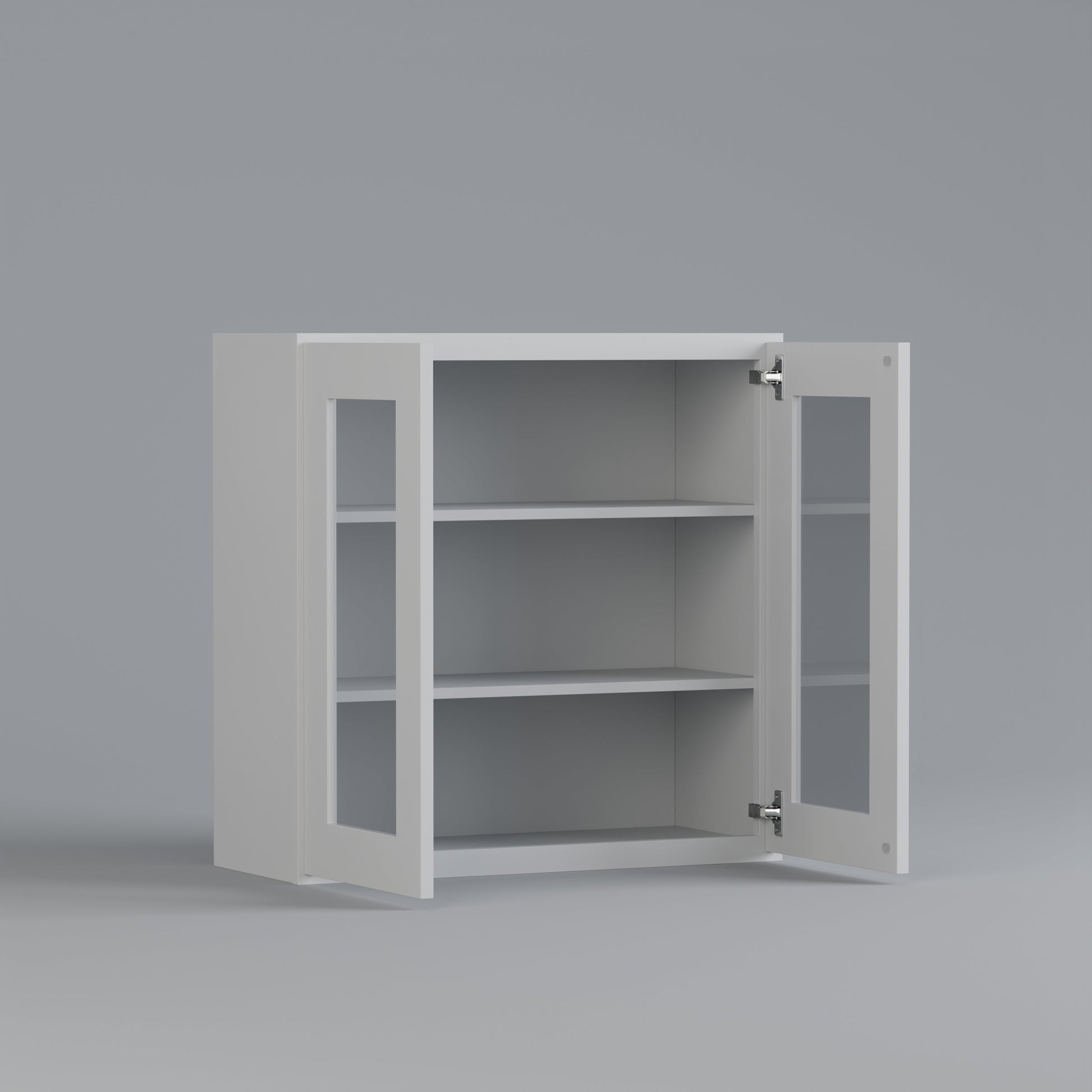 glass door shaker wall cabinet white 3030 open