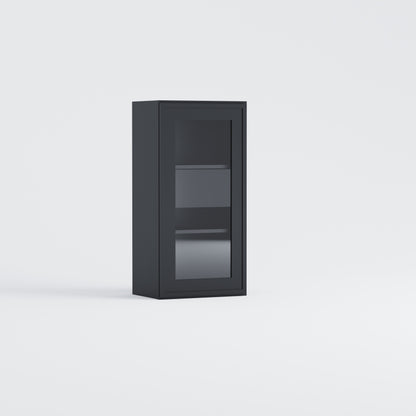 glass door slim frame shaker wall cabinet black
